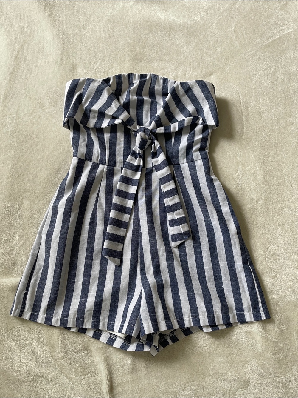 Princess Polly Striped Navy & White Strapless Romper